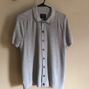 Textured light grey button down polo